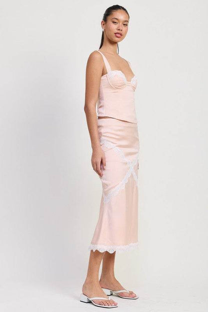 MID SATIN SKIRT WITH LACE DETAIL - Shop Style & More | Fresh Looks, Everyday Deals & Free Shipping