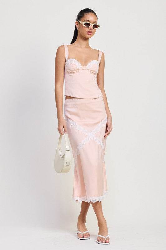 MID SATIN SKIRT WITH LACE DETAIL - Shop Style & More | Fresh Looks, Everyday Deals & Free Shipping