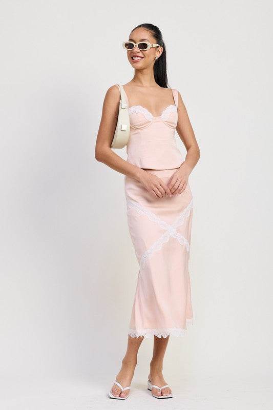 MID SATIN SKIRT WITH LACE DETAIL - Shop Style & More | Fresh Looks, Everyday Deals & Free Shipping
