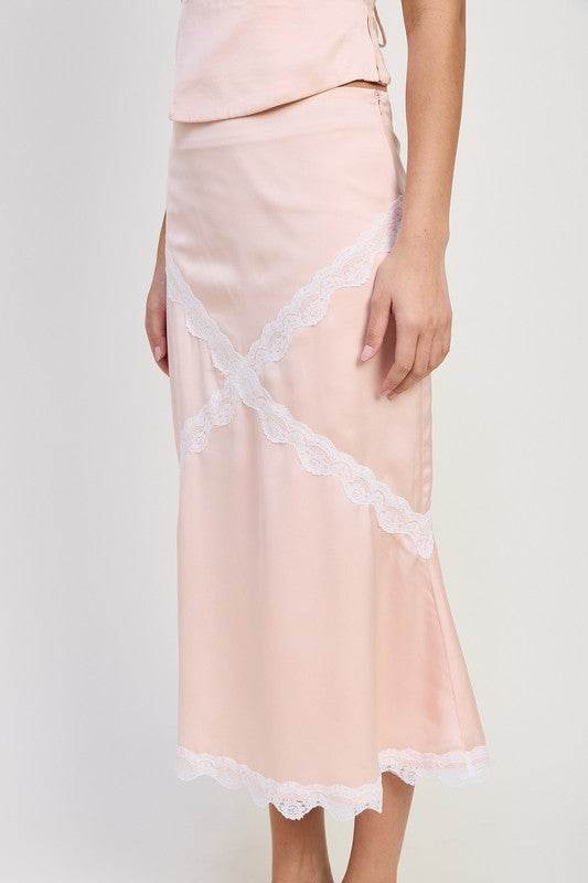 MID SATIN SKIRT WITH LACE DETAIL - Shop Style & More | Fresh Looks, Everyday Deals & Free Shipping
