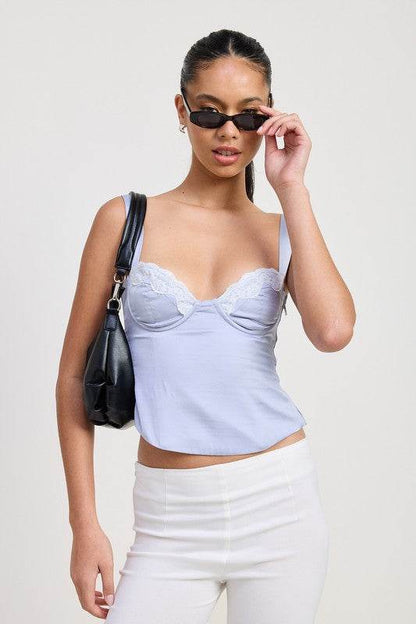 SATIN BUSTIER TOP WITH LACE DETAIL - Shop Style & More | Fresh Looks, Everyday Deals & Free Shipping