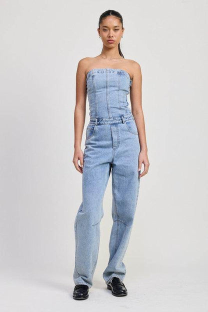 STRAPLESS DENIM JUMPSUIT - Shop Style & More | Fresh Looks, Everyday Deals & Free Shipping