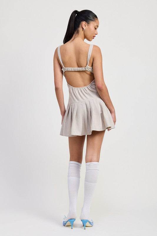 PLEATED MINI DRESS WITH BACK TIES - Shop Style & More | Fresh Looks, Everyday Deals & Free Shipping