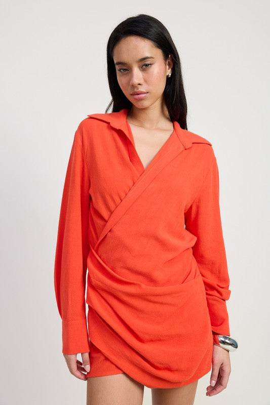 MNI LONG SLEEVE COLLARED WRAP DRESS - Shop Style & More | Fresh Looks, Everyday Deals & Free Shipping