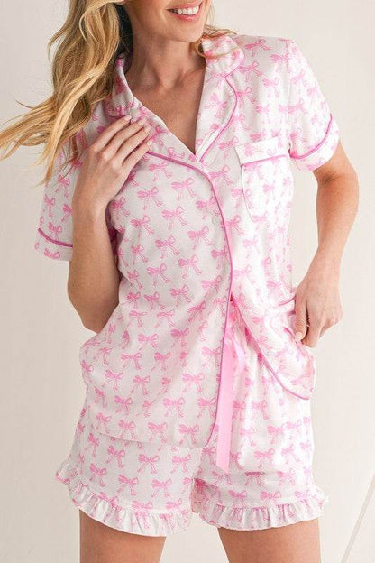 Bowknot Shirt and Ruffle Hem Shorts Pajama Set - Shop Style & More | Fresh Looks, Everyday Deals & Free Shipping