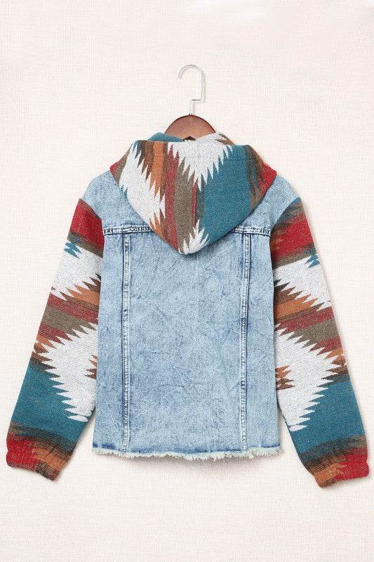 Geometric Print Frayed Hem Denim Jacket - Shop Style & More | Fresh Looks, Everyday Deals & Free Shipping