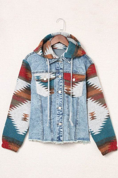 Geometric Print Frayed Hem Denim Jacket - Shop Style & More | Fresh Looks, Everyday Deals & Free Shipping