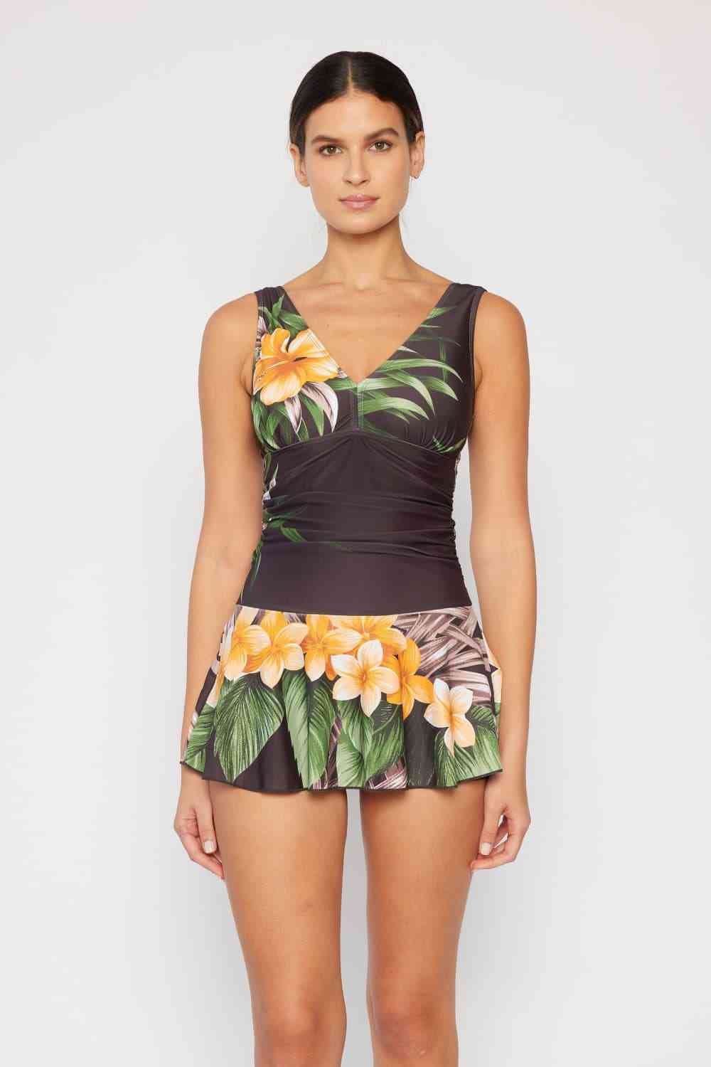 Marina West Swim Dress Aloha Brown - Full Size Clear Waters Swim Dress One-Piece Swimwear