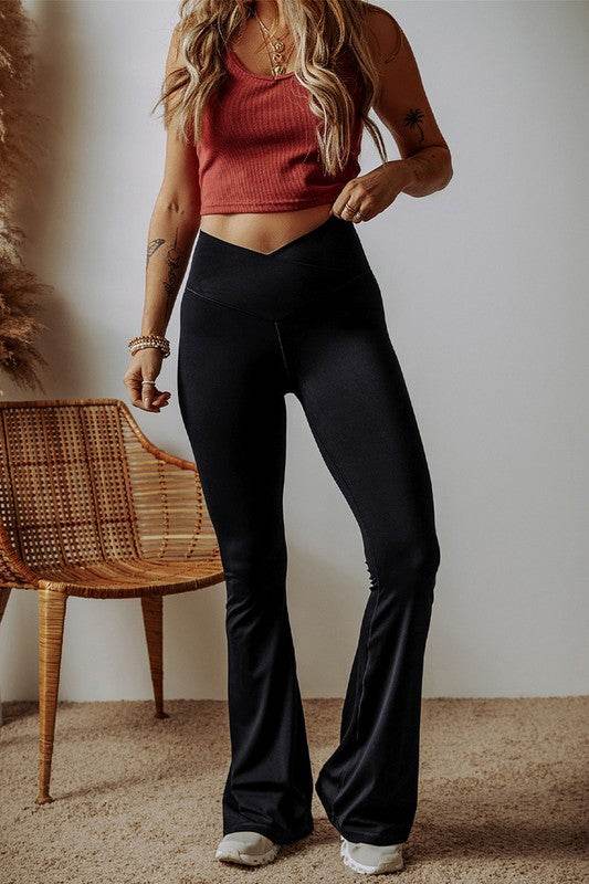 Black V Shape High Waist Flared Leggings Pants - Shop Style & More | Fresh Looks, Everyday Deals & Free Shipping