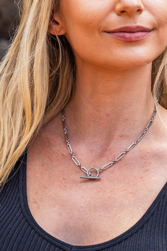 18K STAINLESS STEEL TOGGLE CHAIN NECKLACE Silver OneSize Jewelry - Necklace