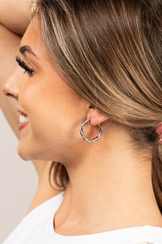 18K STAINLESS STEEL TWISTED HOOP EARRINGS - Shop Style & More | Fresh Looks, Everyday Deals & Free Shipping