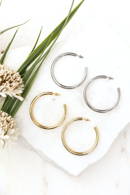 14K STAINLESS STEEL OPEN HOOP EARRINGS Jewelry - Earring
