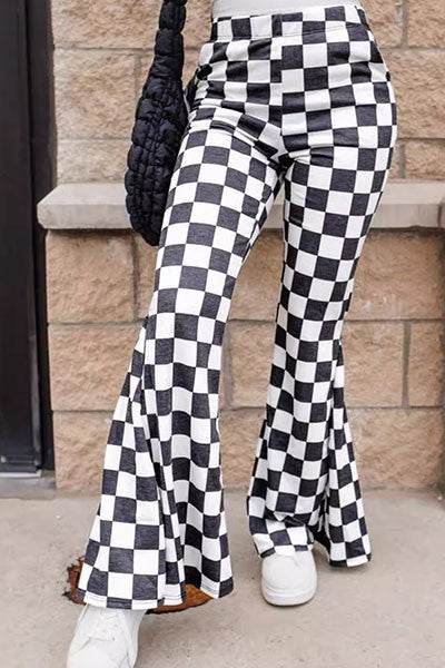 Black Checkerboard High Rise Casual Flared Pants - Shop Style & More | Fresh Looks, Everyday Deals & Free Shipping