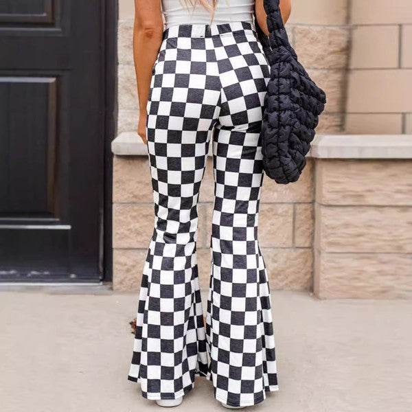 Black Checkerboard High Rise Casual Flared Pants - Shop Style & More | Fresh Looks, Everyday Deals & Free Shipping