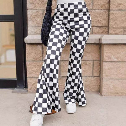 Black Checkerboard High Rise Casual Flared Pants - Shop Style & More | Fresh Looks, Everyday Deals & Free Shipping