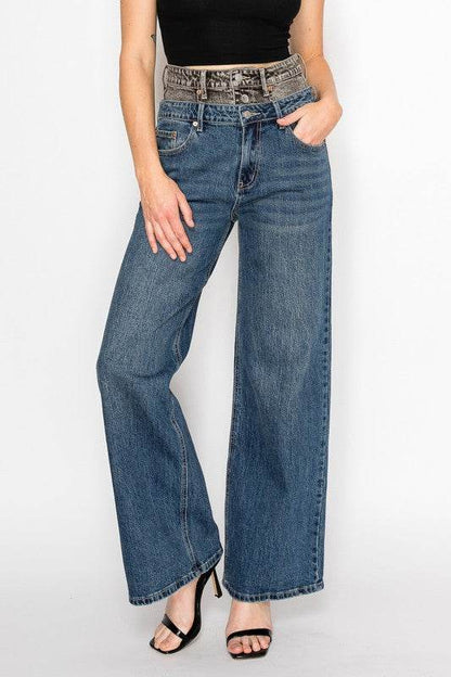 DOUBLE SNAP WAISTBAND ULTRA HIGH RISE WIDE JEANS - Shop Style & More | Fresh Looks, Everyday Deals & Free Shipping