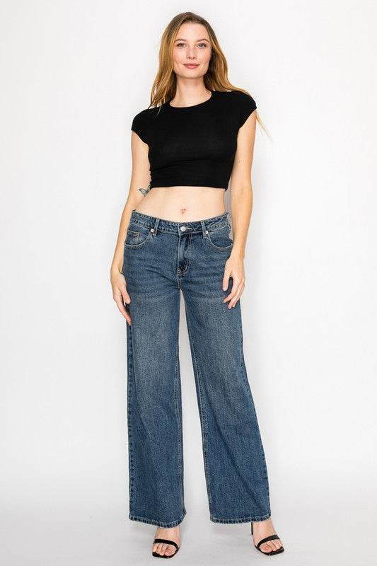 DOUBLE SNAP WAISTBAND ULTRA HIGH RISE WIDE JEANS - Shop Style & More | Fresh Looks, Everyday Deals & Free Shipping