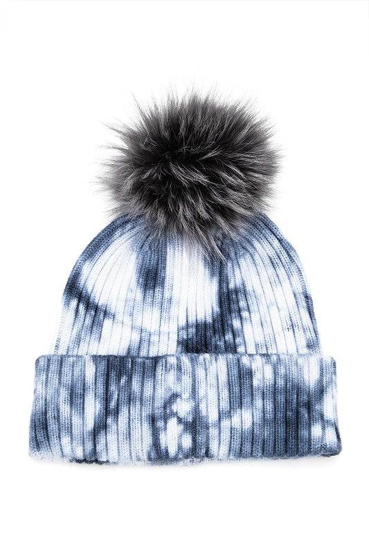 Large Genuine Fur Pom Tie Dyed Cotton Blend Beanie - Shop Style & More | Fresh Looks, Everyday Deals & Free Shipping
