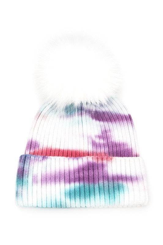 Large Genuine Fur Pom Tie Dyed Cotton Blend Beanie - Shop Style & More | Fresh Looks, Everyday Deals & Free Shipping