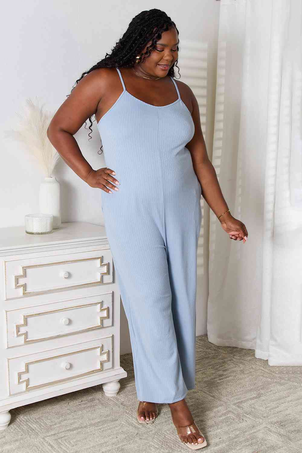 Basic Bae Spaghetti Strap Jumpsuit - Full Size V-Neck Design Jumpsuits