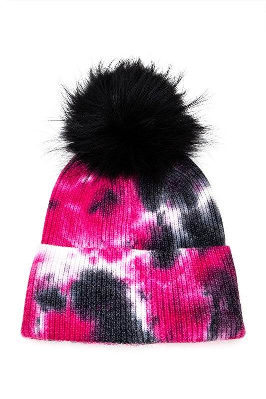 Tie Dyed Natural Raccoon Fur Pom Beanie - Shop Style & More | Fresh Looks, Everyday Deals & Free Shipping