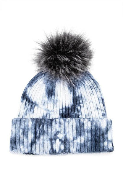 Large Genuine Fur Pom Tie Dyed Cotton Blend Beanie - Shop Style & More | Fresh Looks, Everyday Deals & Free Shipping