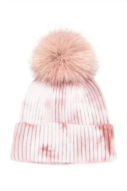 Large Genuine Fur Pom Tie Dyed Cotton Blend Beanie - Shop Style & More | Fresh Looks, Everyday Deals & Free Shipping