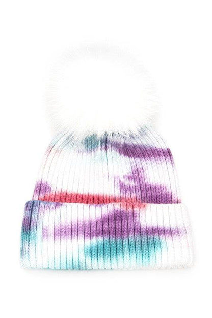 Large Genuine Fur Pom Tie Dyed Cotton Blend Beanie - Shop Style & More | Fresh Looks, Everyday Deals & Free Shipping