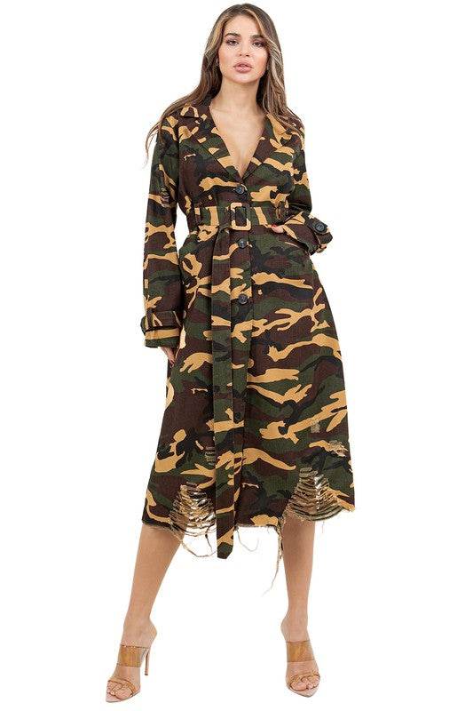 WOMEN FASHION CAMOFLAGE LONG TRENCH COAT - Shop Style & More | Fresh Looks, Everyday Deals & Free Shipping