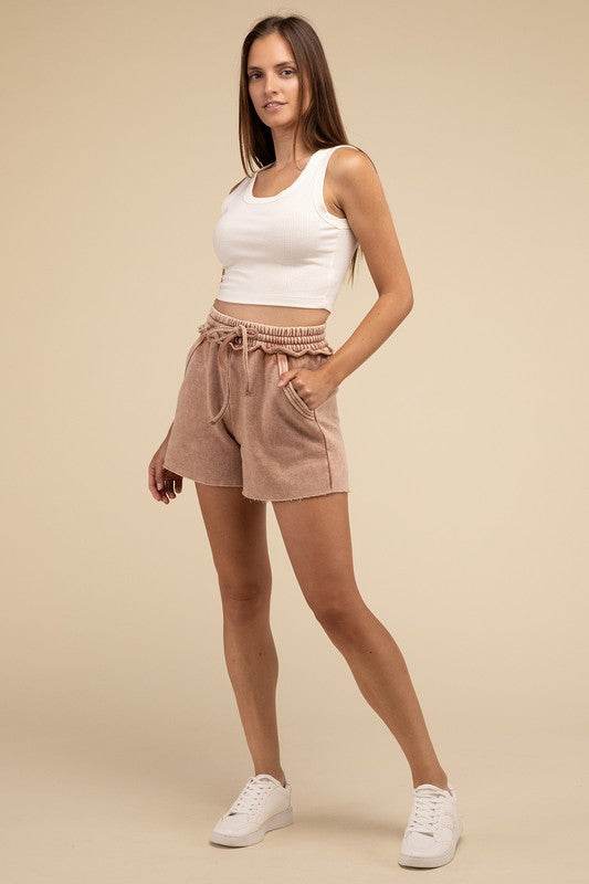 Acid Wash Fleece Drawstring Shorts with Pockets - Shop Style & More | Fresh Looks, Everyday Deals & Free Shipping