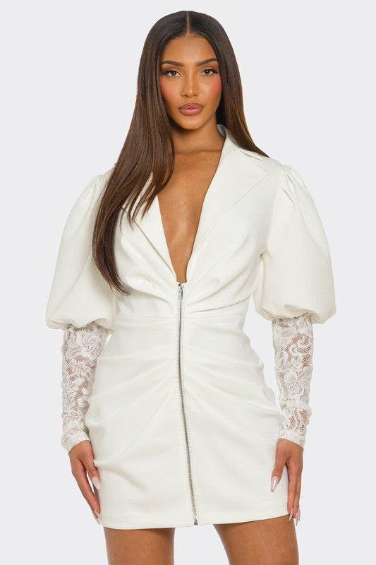 HALF PACK White Puff-Sleeve Zip-Up Dress - Shop Style & More | Fresh Looks, Everyday Deals & Free Shipping