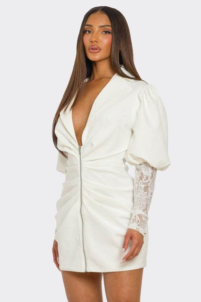 HALF PACK White Puff-Sleeve Zip-Up Dress - Shop Style & More | Fresh Looks, Everyday Deals & Free Shipping