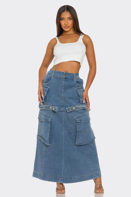 Utility Denim Maxi Skirt - Shop Style & More | Fresh Looks, Everyday Deals & Free Shipping