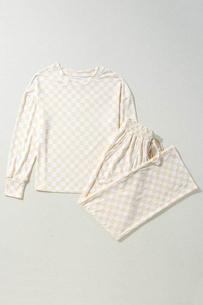 Checkered Print Long Sleeve Top Pants Lounge Set - Shop Style & More | Fresh Looks, Everyday Deals & Free Shipping
