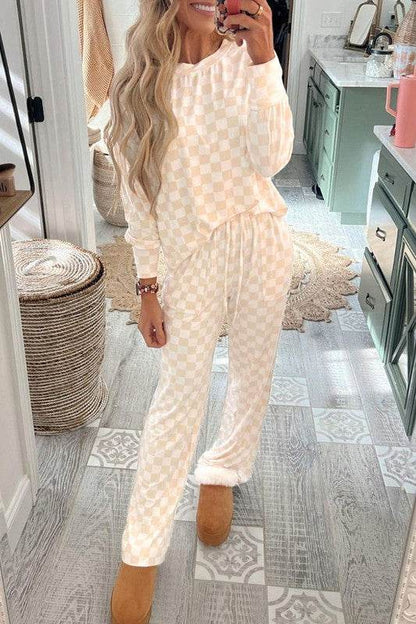 Checkered Print Long Sleeve Top Pants Lounge Set - Shop Style & More | Fresh Looks, Everyday Deals & Free Shipping