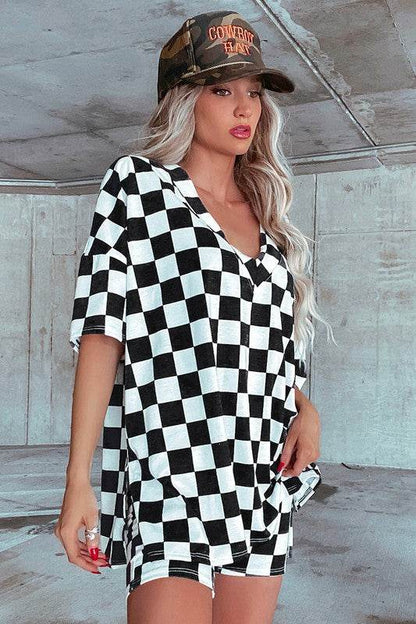 Checkerboard V Neck Tee and Shorts Lounge Set - Shop Style & More | Fresh Looks, Everyday Deals & Free Shipping