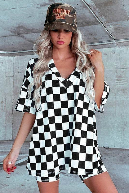 Checkerboard V Neck Tee and Shorts Lounge Set - Shop Style & More | Fresh Looks, Everyday Deals & Free Shipping