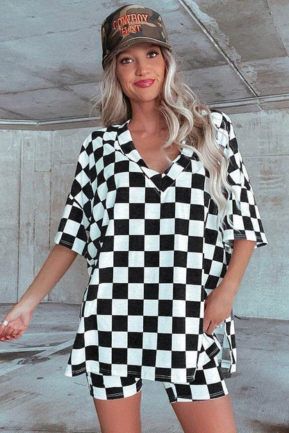 Checkerboard V Neck Tee and Shorts Lounge Set - Shop Style & More | Fresh Looks, Everyday Deals & Free Shipping