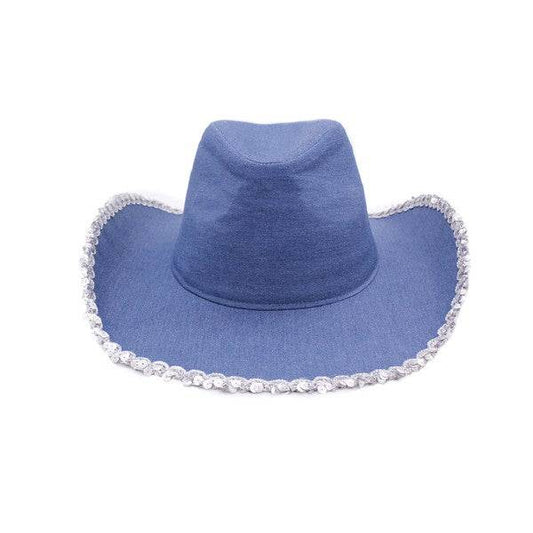 SILVER SEQUIN TRIM DENIM COWBOY HAT - Shop Style & More | Fresh Looks, Everyday Deals & Free Shipping