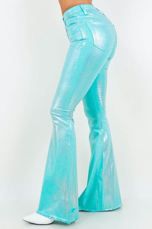 Metallic Bell Bottom Jean in Turquoise -Inseam 34 - Shop Style & More | Fresh Looks, Everyday Deals & Free Shipping