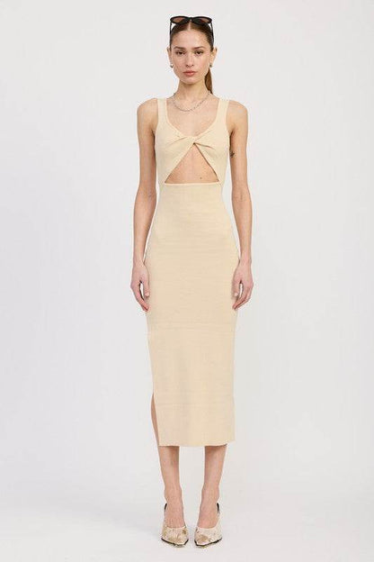 FRONT KNOT MIDI DRESS WITH CUTOUT - Shop Style & More | Fresh Looks, Everyday Deals & Free Shipping