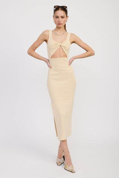 FRONT KNOT MIDI DRESS WITH CUTOUT - Shop Style & More | Fresh Looks, Everyday Deals & Free Shipping