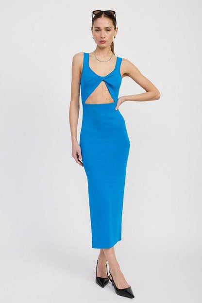 FRONT KNOT MIDI DRESS WITH CUTOUT - Shop Style & More | Fresh Looks, Everyday Deals & Free Shipping