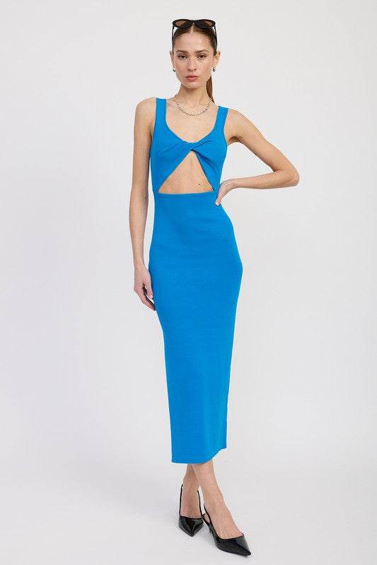 FRONT KNOT MIDI DRESS WITH CUTOUT - Shop Style & More | Fresh Looks, Everyday Deals & Free Shipping