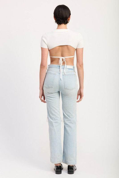 COLLARED SHORT SLEEVE TOP WITH OPEN BACK - Shop Style & More | Fresh Looks, Everyday Deals & Free Shipping