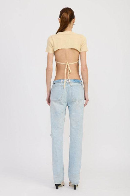 COLLARED SHORT SLEEVE TOP WITH OPEN BACK - Shop Style & More | Fresh Looks, Everyday Deals & Free Shipping