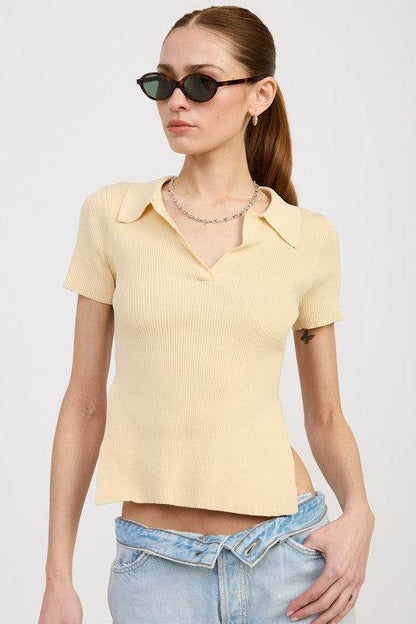 COLLARED SHORT SLEEVE TOP WITH OPEN BACK - Shop Style & More | Fresh Looks, Everyday Deals & Free Shipping