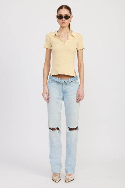 COLLARED SHORT SLEEVE TOP WITH OPEN BACK - Shop Style & More | Fresh Looks, Everyday Deals & Free Shipping