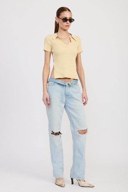 COLLARED SHORT SLEEVE TOP WITH OPEN BACK - Shop Style & More | Fresh Looks, Everyday Deals & Free Shipping