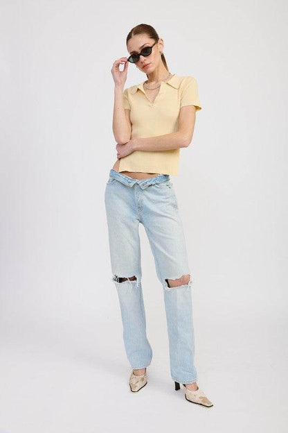 COLLARED SHORT SLEEVE TOP WITH OPEN BACK - Shop Style & More | Fresh Looks, Everyday Deals & Free Shipping